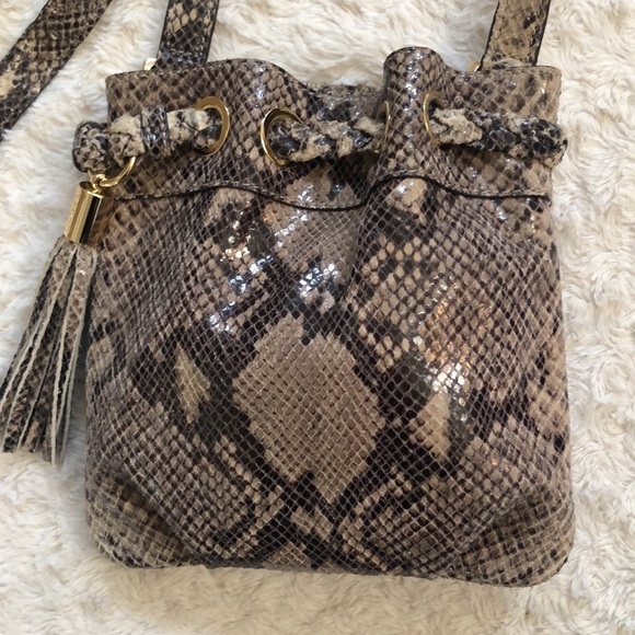 Michael Kors Snake Python Embossed Crossbody Bag Tassel Drawstring - Picture 8 of 12